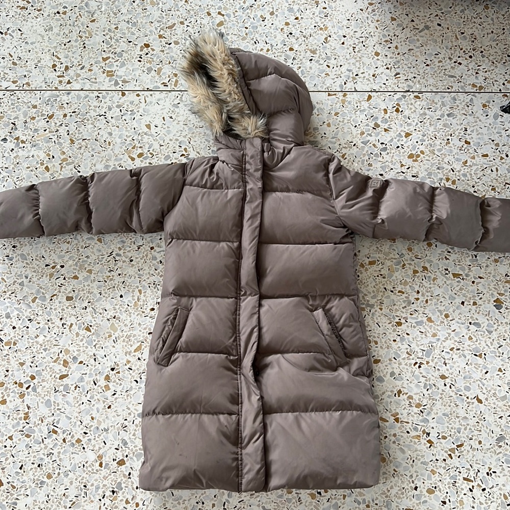 GAPKIDS BROWN-GRAYISH COAT WITH FUR HOOD